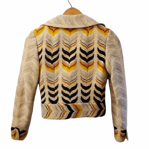 VINTAGE 1970s Retro Wool Lurex Blend Chevron Pattern Blazer size XS